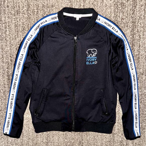 Ivory Ella Women's Black/Blue Tapered Full Zip Track Jacket Size Medium - Picture 1 of 9